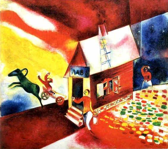 「燃える家」現代マルク・シャガール油絵